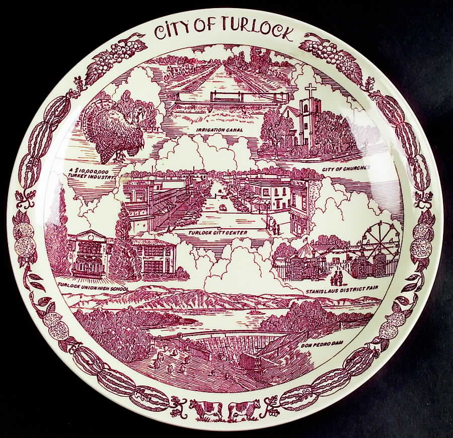 City Plates Turlock California-Brown - No Box-California Motif20-Brown by Vernon Kilns-1