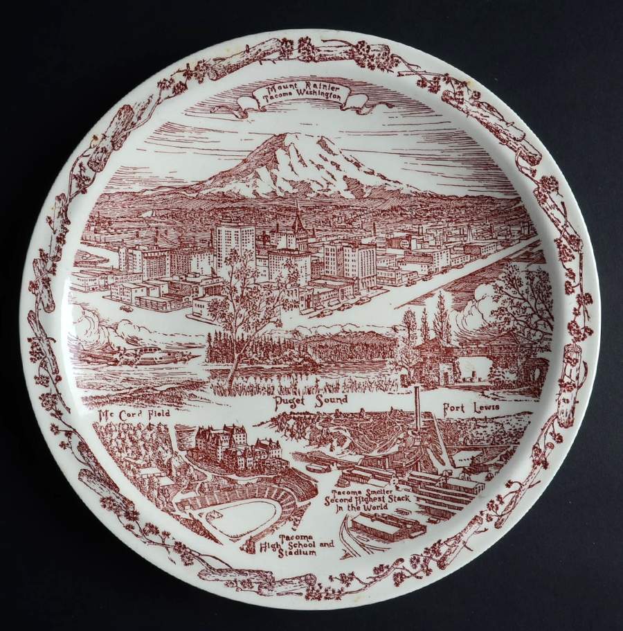 City Plates Tacoma Washington-Red - No Box-Washington Motif 1-Red by Vernon Kilns-1