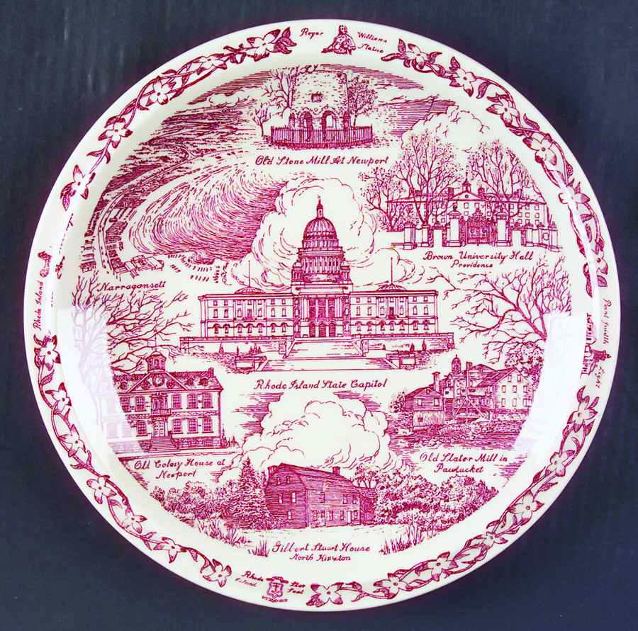 City Plates Providence Rhode Island-Red - No Box-Rhode Island Motif1-Red by Vernon Kilns-1