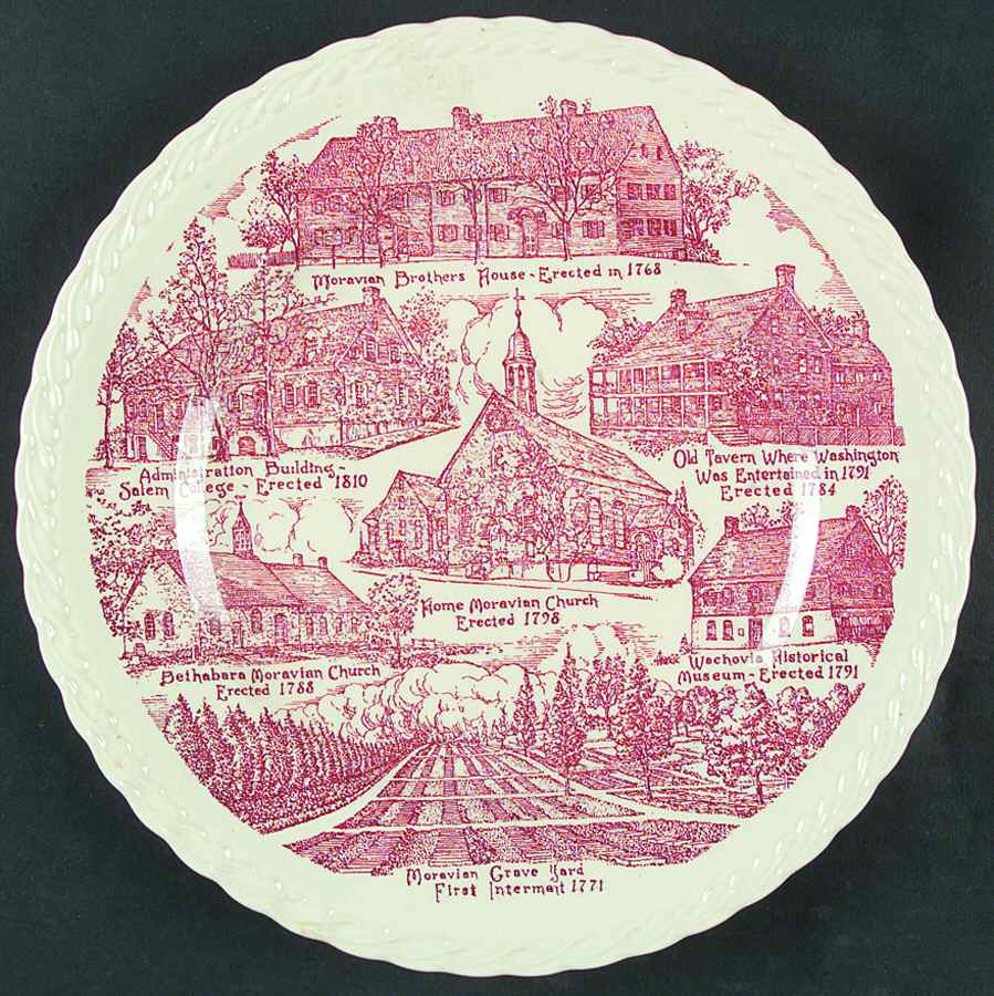 City Plates Old Salem North Carolina - No Box-North Carolina 5-Red Swirl by Vernon Kilns-1