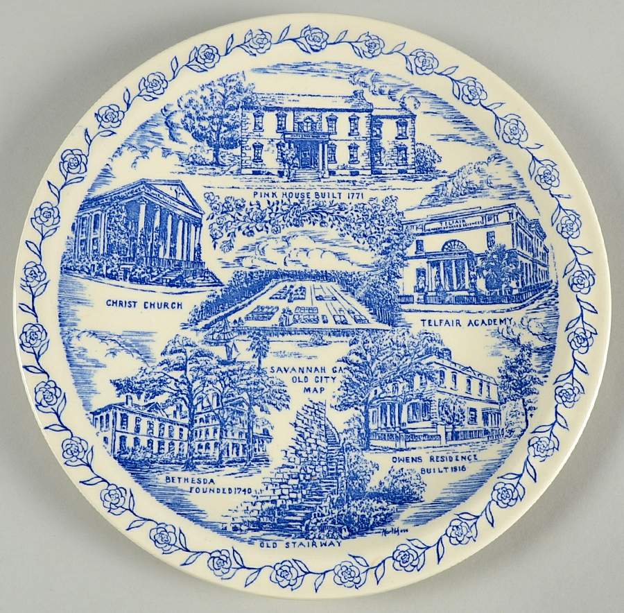 City Plates Savannah Georgia-Blue - No Box-Georgia Motif 7-Blue by Vernon Kilns-1