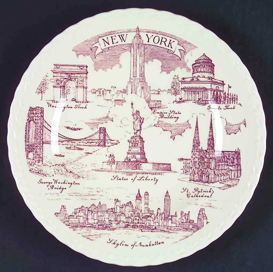 City Plates Manhattan New York-Red - No Box-New York Motif 1-Red by Vernon Kilns-1