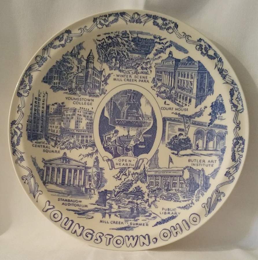 City Plates Youngstown, Ohio-Blue - No Box-Ohio Motif 1 by Vernon Kilns-1