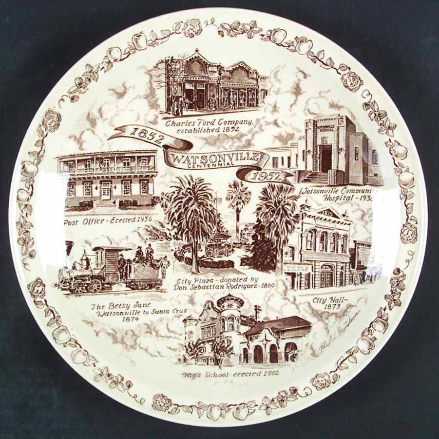 City Plates Watsonville California-Brown - No Box-California Motif21-Brown by Vernon Kilns-1