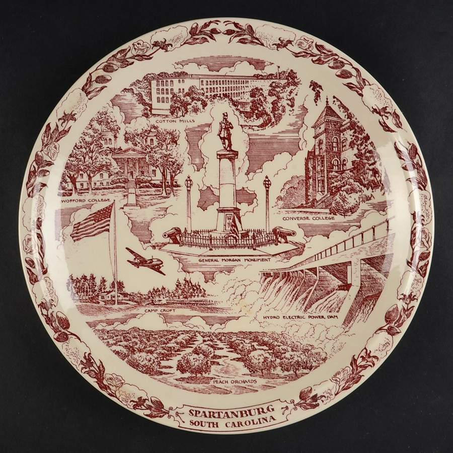 City Plates Spartanburg South Carolina-Red - No Box-S Carolina Motif 2-Red by Vernon Kilns-1