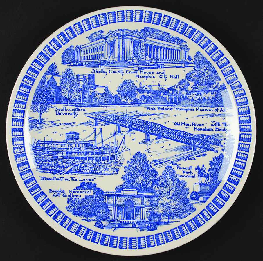 City Plates Memphis Tennessee-Blue - No Box-Tennessee Motif 1-Blue by Vernon Kilns-1