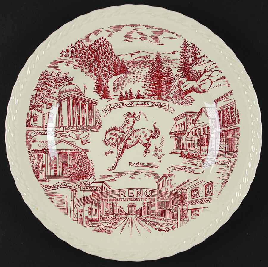 City Plates Reno Nevada-Red - No Box-Nevada Motif 1-Red by Vernon Kilns-1