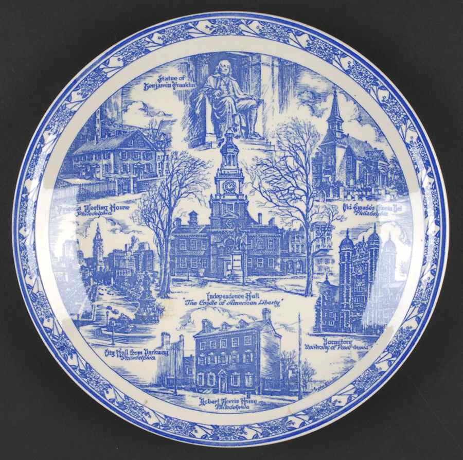 City Plates Philadelphia Pennsylvania-Blue - No Box-Pennsylvania Motif 1-Blue by Vernon Kilns-1