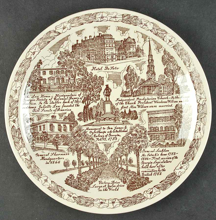 City Plates Savannah Georgia-Brown - No Box-Georgia Motif 3-Brown by Vernon Kilns-1