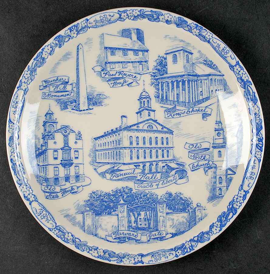 City Plates Boston Massachusetts-Blue - No Box-Massachusetts Motif 2-Blue by Vernon Kilns-1