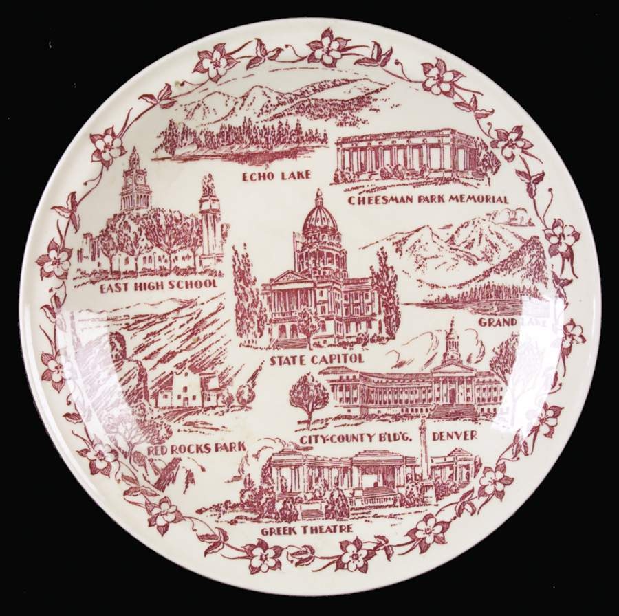 City Plates Denver Colorado-Red - No Box-Colorado Motif 3-Red by Vernon Kilns-1