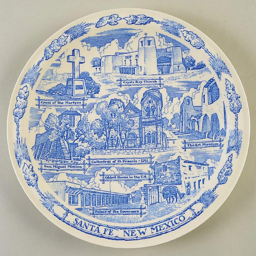 City Plates Santa Fe-New Mexico-Blue - No Box-New Mexico Motif 2-Blue by Vernon Kilns-1