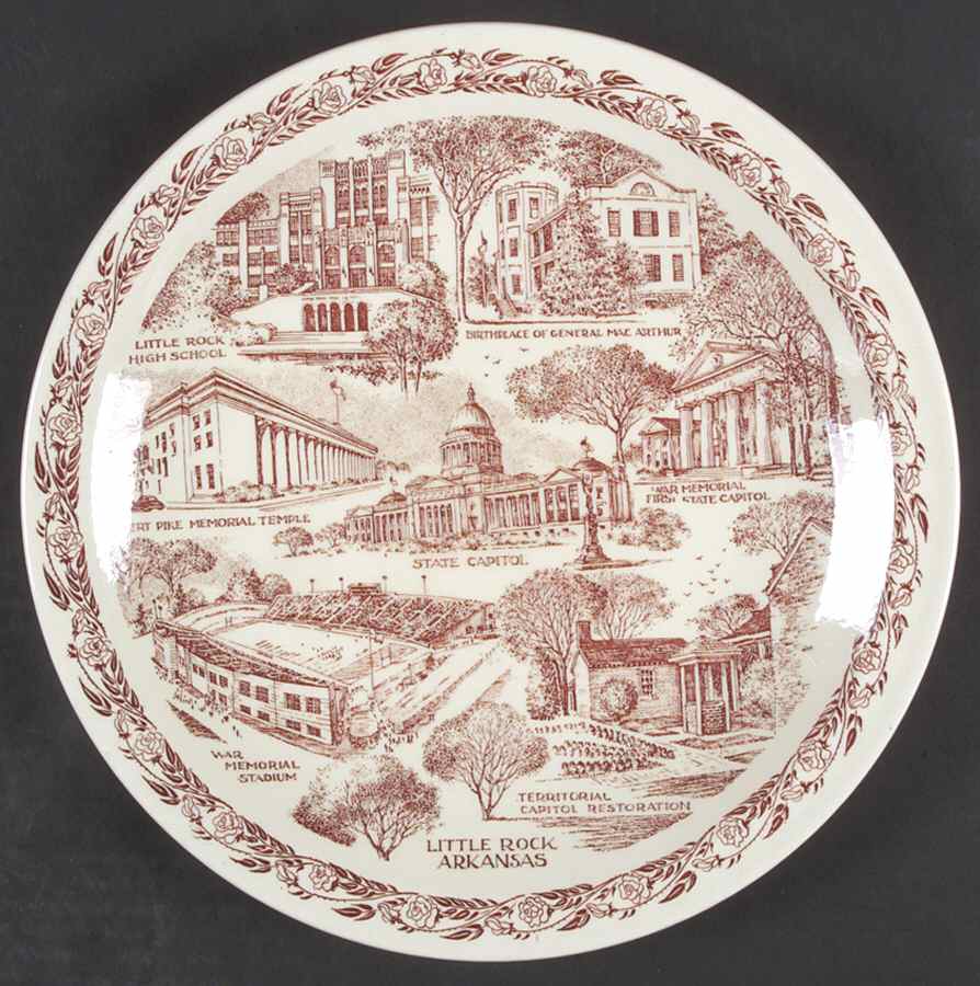 City Plates Little Rock Arkansas-Brown - No Box-Arkansas Motif 1-Brown by Vernon Kilns-1