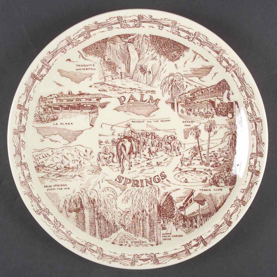 City Plates Palm Springs California-Red - No Box-California Motif 6-Red by Vernon Kilns-1