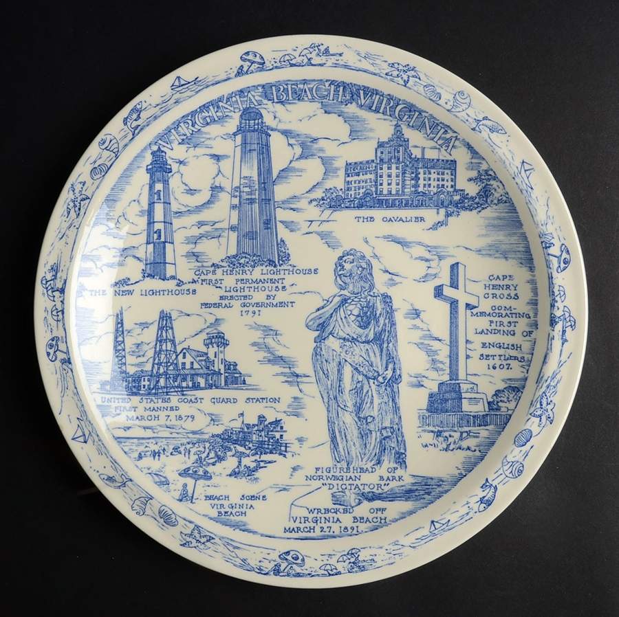 City Plates Virginia Beach Virginia-Blue - No Box-Virginia Motif 2-Blue by Vernon Kilns-1