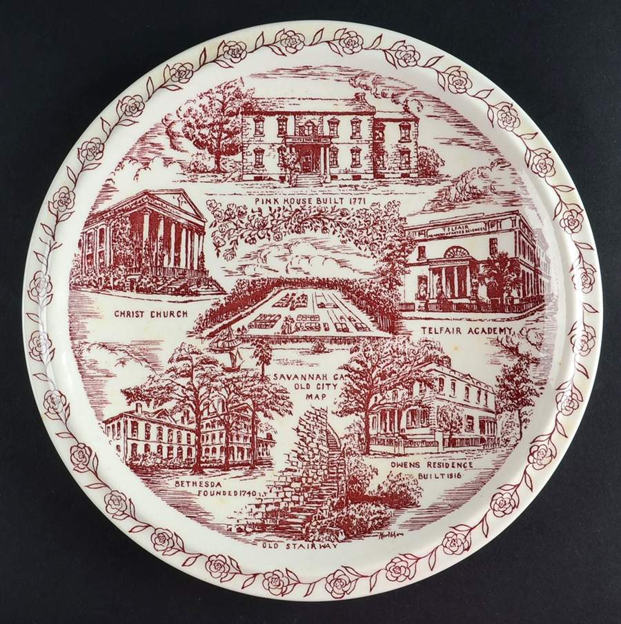 City Plates Savannah Georgia-Red - No Box-Georgia Motif 7-Red by Vernon Kilns-1