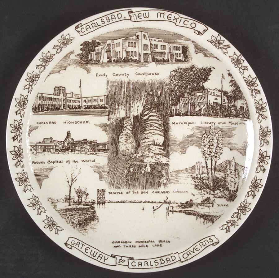 City Plates Carlsbad New Mexico-Brown - No Box-New Mexico Motif 2-Brown by Vernon Kilns-1