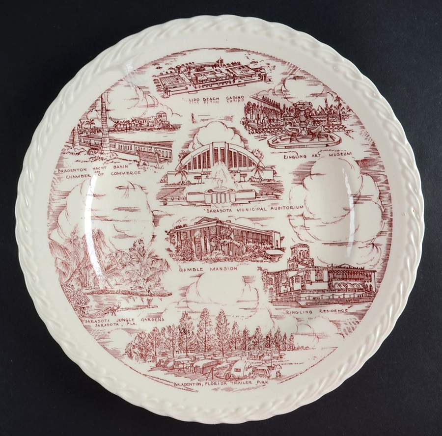 City Plates Sarasota & Bradenton Florida-Red - No Box-Florida Motif 7-Red by Vernon Kilns-1