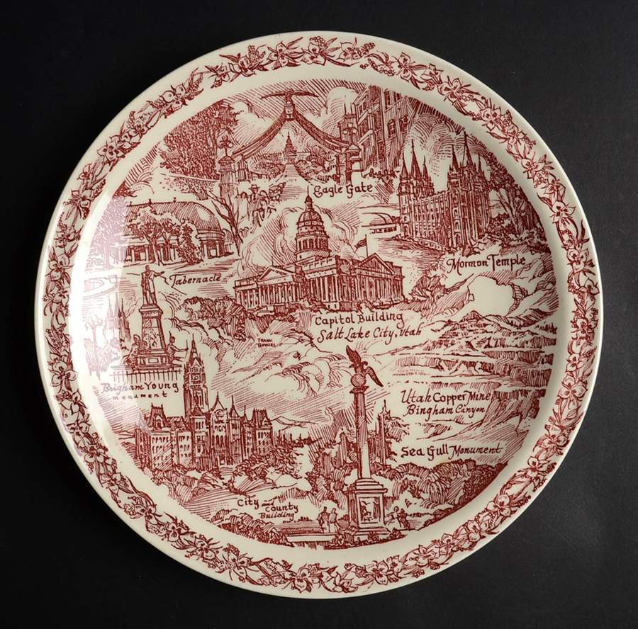 City Plates Salt Lake City Utah-Red - No Box-Utah Motif 1-Red by Vernon Kilns-1
