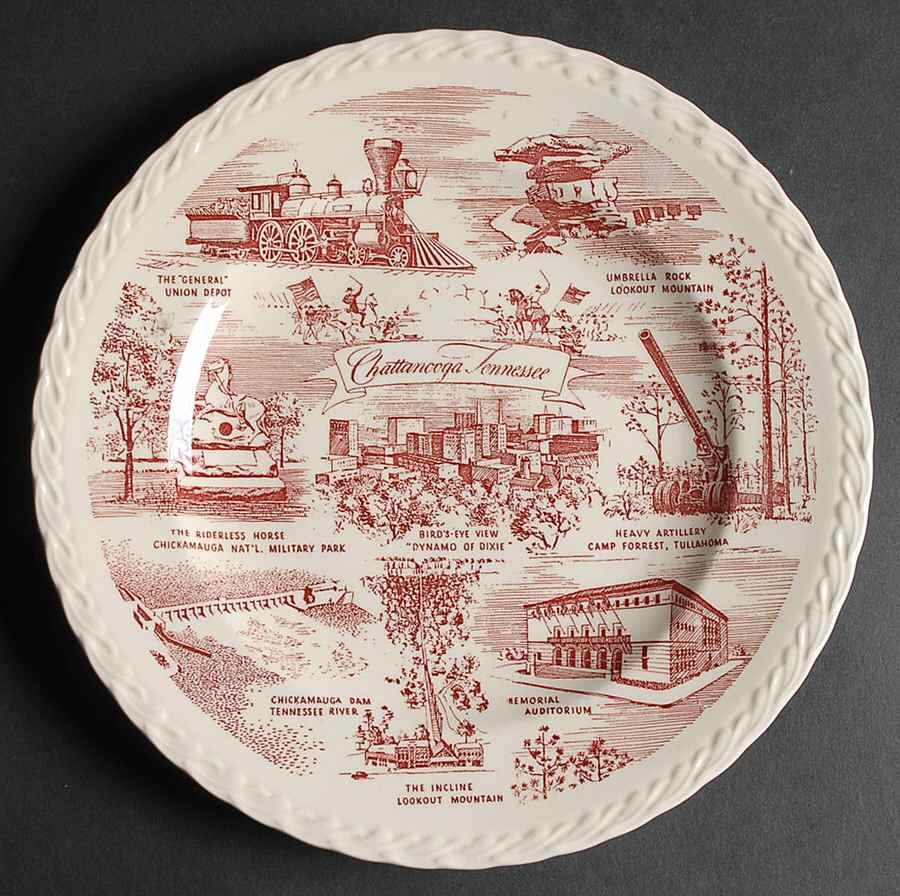 City Plates Chattanooga Tennessee-Red - No Box-Tennessee Motif 3-Red by Vernon Kilns-1