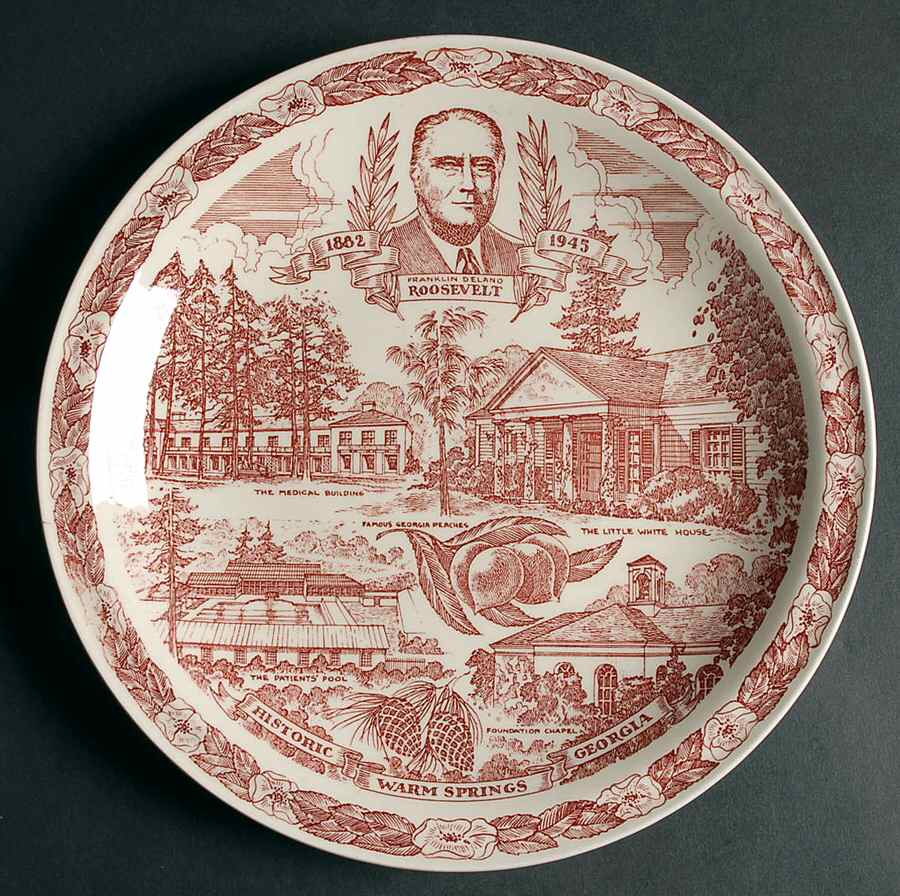 City Plates Warm Springs Georgia-Red - No Box-Georgia Motif 6-Red by Vernon Kilns-1