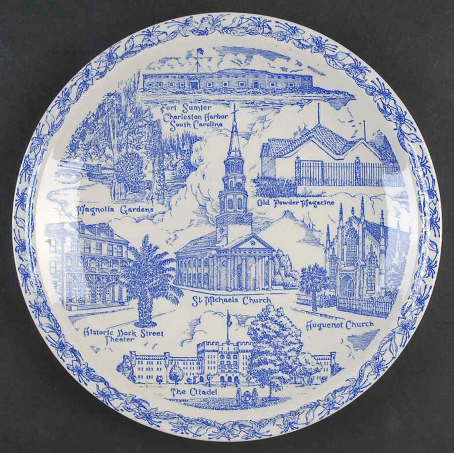 City Plates Charleston South Carolina-Blue - No Box-S Carolina Motif 1-Blue by Vernon Kilns-1