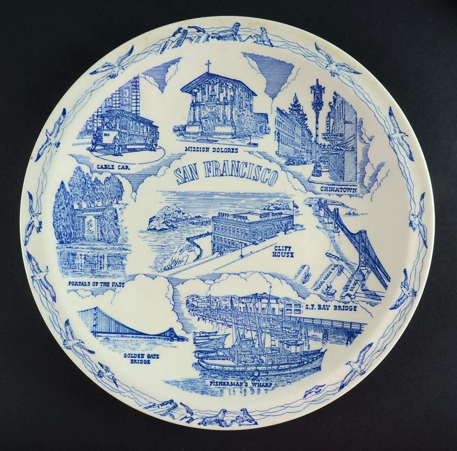 City Plates San Francisco California-Blue - No Box-California Motif24-Blue by Vernon Kilns-1