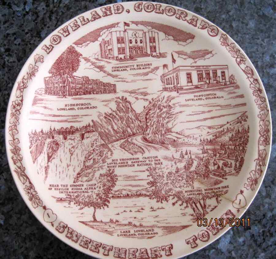 City Plates Loveland Colorado-Red - No Box-Colorado Motif 5-Red by Vernon Kilns-1