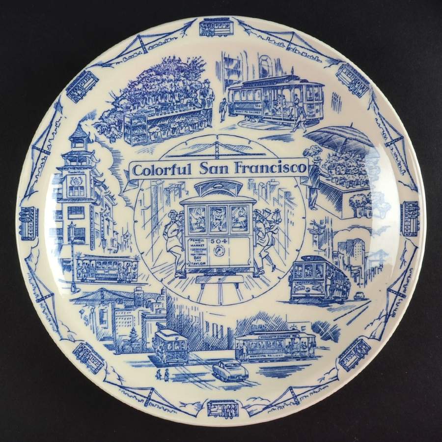 City Plates San Francisco-Street Cars - No Box-California Motif23-Blue by Vernon Kilns-1