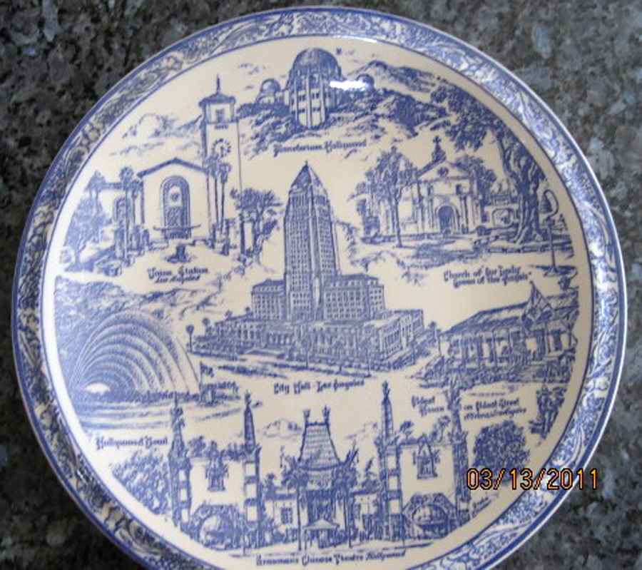 City Plates Los Angeles California-Blue - No Box-California Motif 3-Blue by Vernon Kilns-1