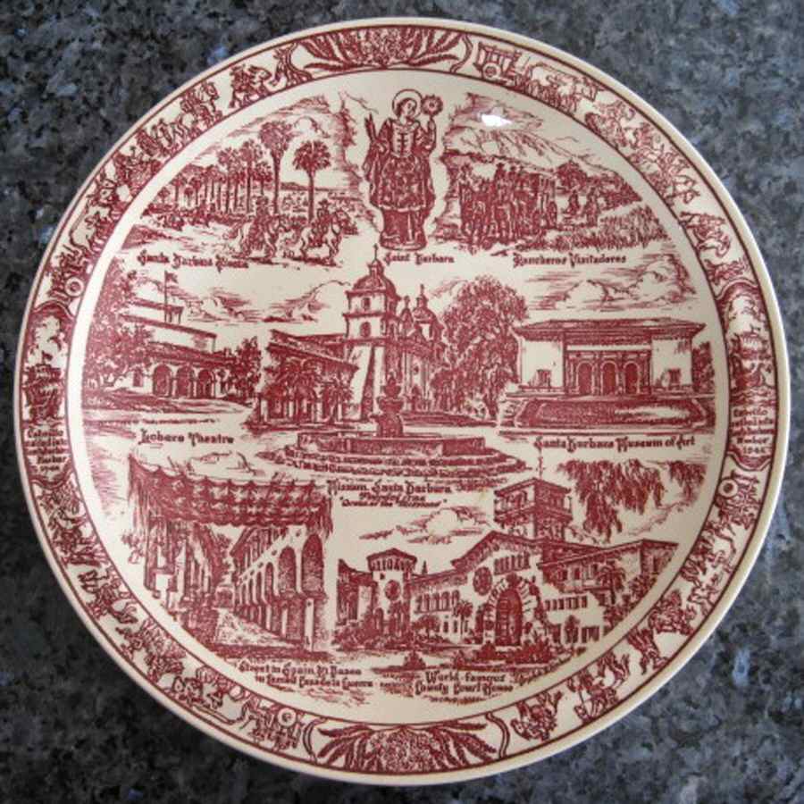 City Plates Santa Barbara California-Red - No Box-California Motif15-Red by Vernon Kilns-1