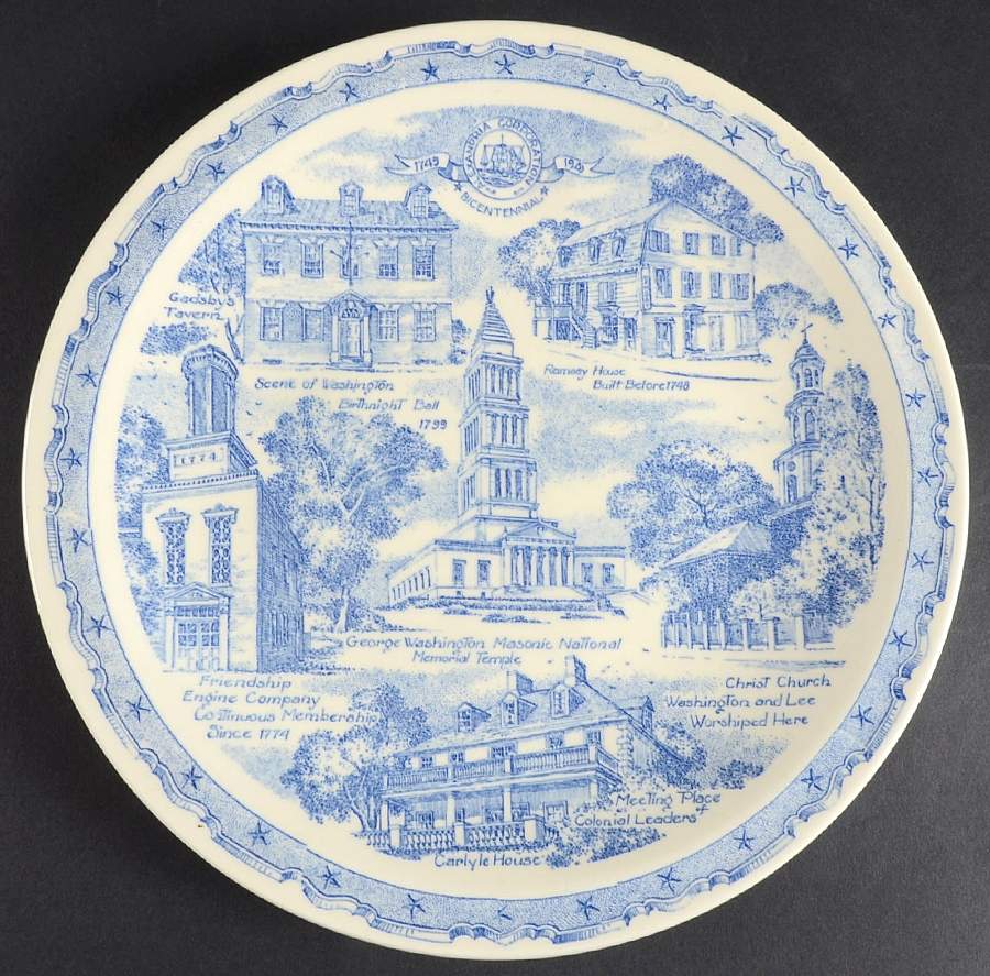 City Plates Alexandria Virginia-Blue - No Box-Virginia Motif 1-Blue by Vernon Kilns-1