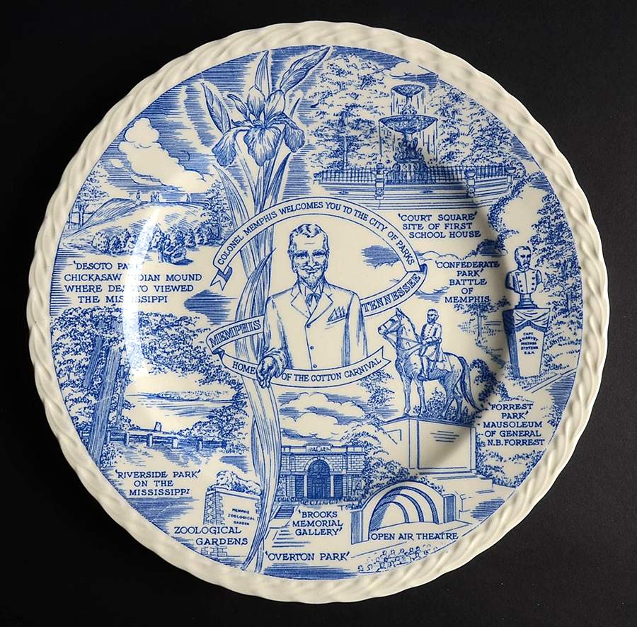 City Plates Memphis City Parks Tennesee - No Box-Tennessee Motif 6-Blue by Vernon Kilns-1