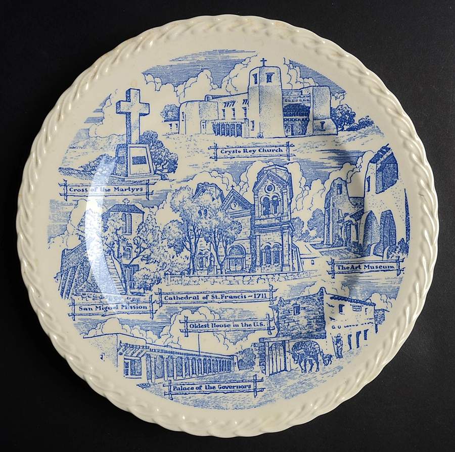 City Plates Santa Fe New Mexico-Blue - No Box-New Mexico Motif 1-Blue by Vernon Kilns-1