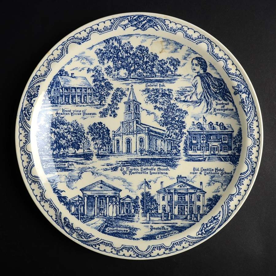 City Plates St Martinsville Louisiana - No Box-Louisiana Motif 3-Blue by Vernon Kilns-1