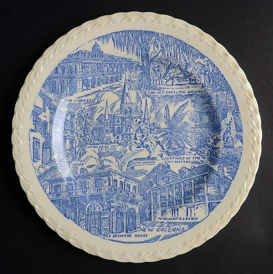 City Plates New Orleans Louisiana - No Box-Louisiana Motif 1-Blue Swirl by Vernon Kilns-1