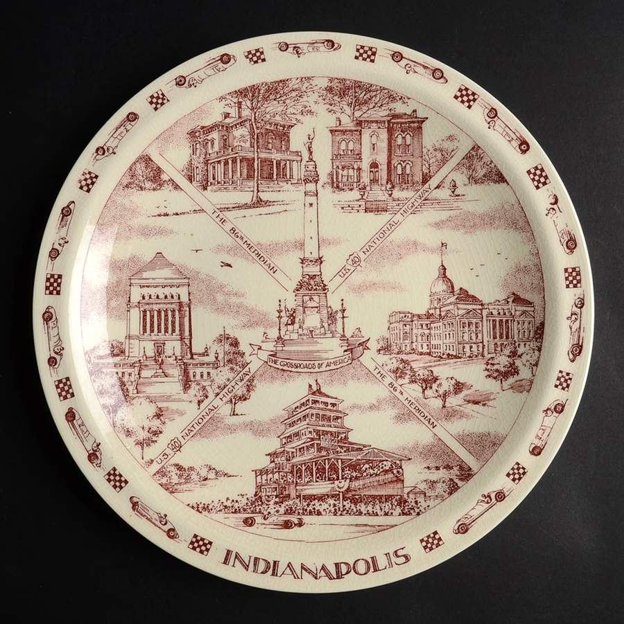 City Plates Indianapolis Indiana - No Box-Indiana Motif 1-Red by Vernon Kilns-1