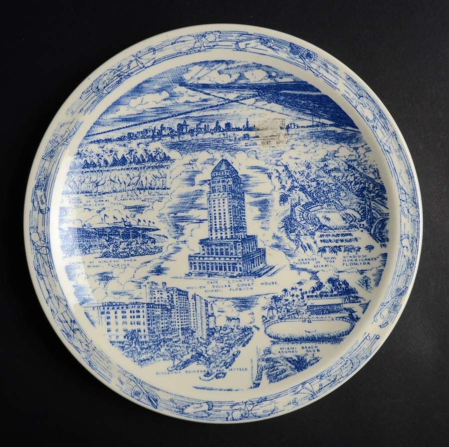 City Plates Miami Florida - No Box-Florida Motif 8-Blue by Vernon Kilns-1