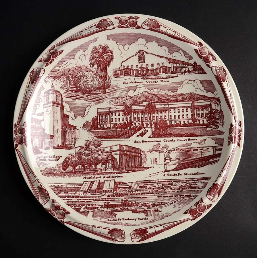 City Plates San Bernardino California-Red - No Box-California Motif 8-Red by Vernon Kilns-1