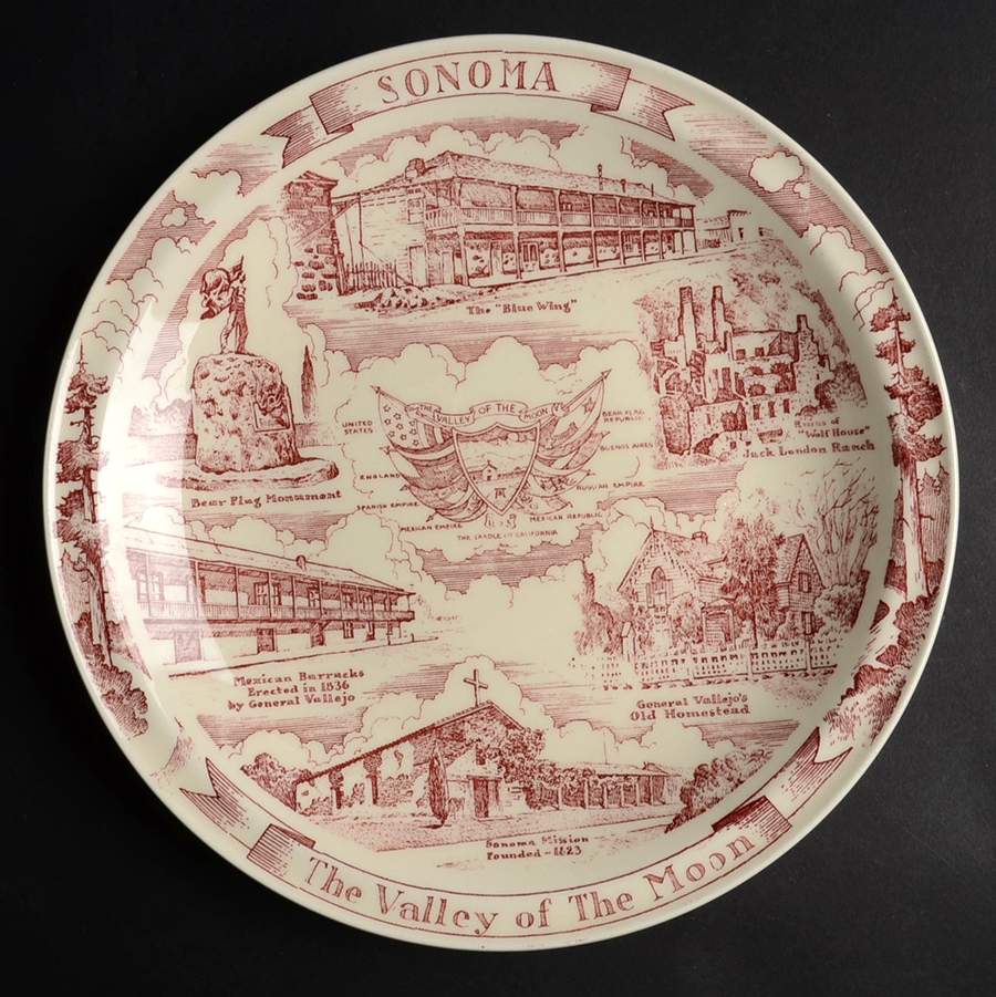 City Plates Sonoma California-Red - No Box-California Motif18-Red by Vernon Kilns-1