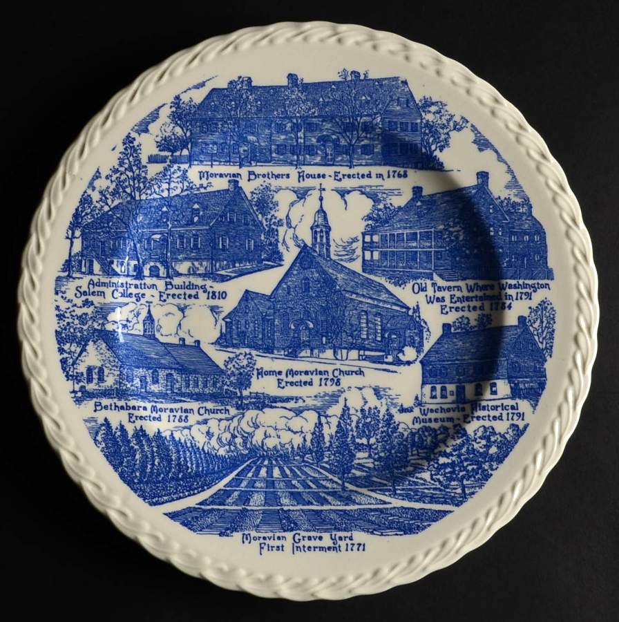City Plates Old Salem North Carolina - No Box-North Carolina 5-Blue Swirl by Vernon Kilns-1