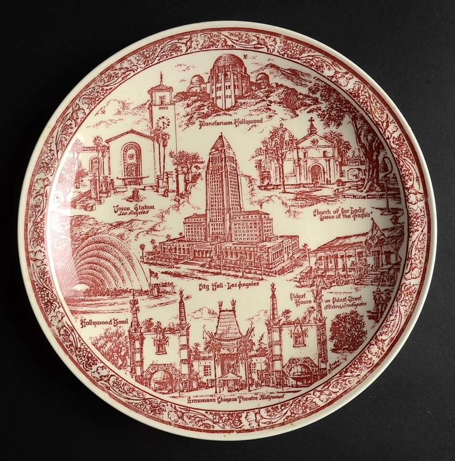 City Plates Los Angeles California - No Box-California Motif 3-Red by Vernon Kilns-1
