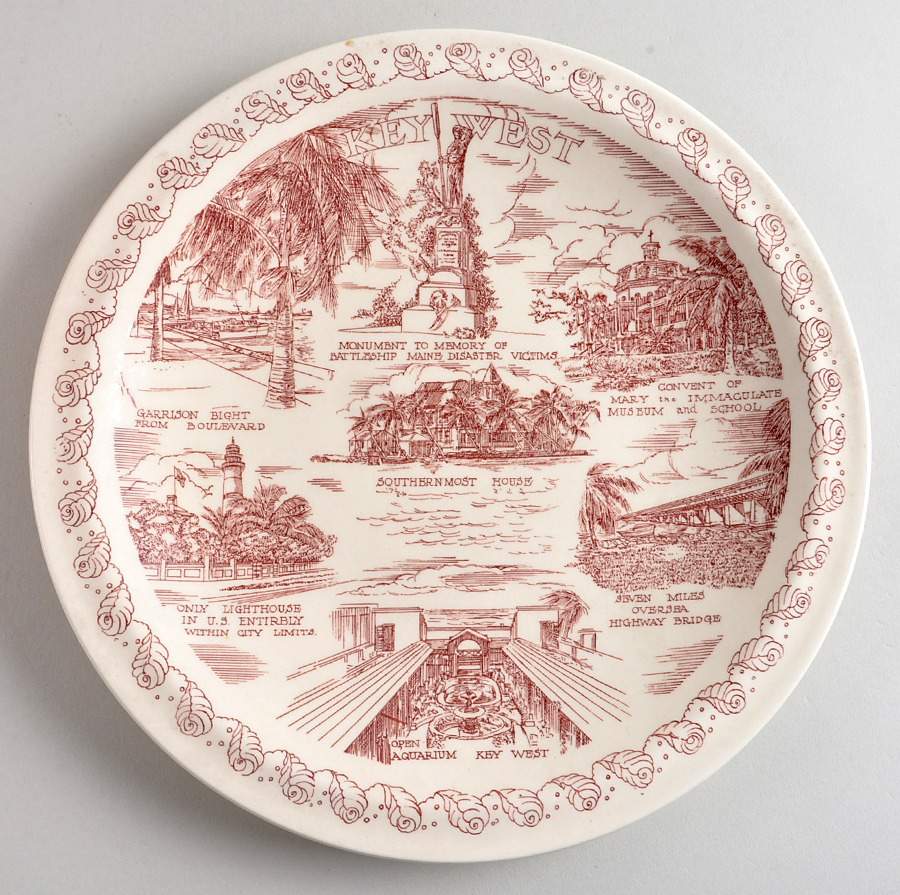 City Plates Key West Florida-Red - No Box-Florida Motif 1-Red by Vernon Kilns-1