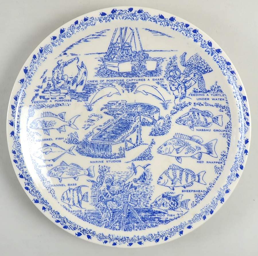 City Plates Marineland Florida-Blue - No Box-Florida Motif 5-Blue by Vernon Kilns-1