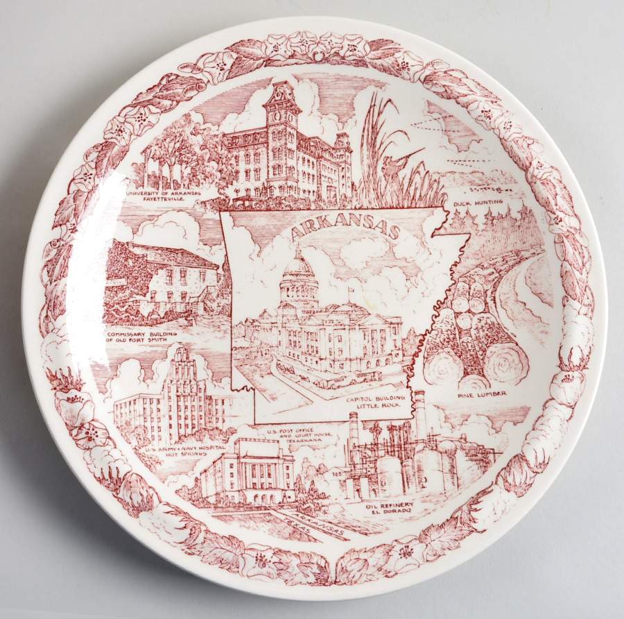State Plate Arkansas - No Box-Arkansas Motif 1-Red by Vernon Kilns-1