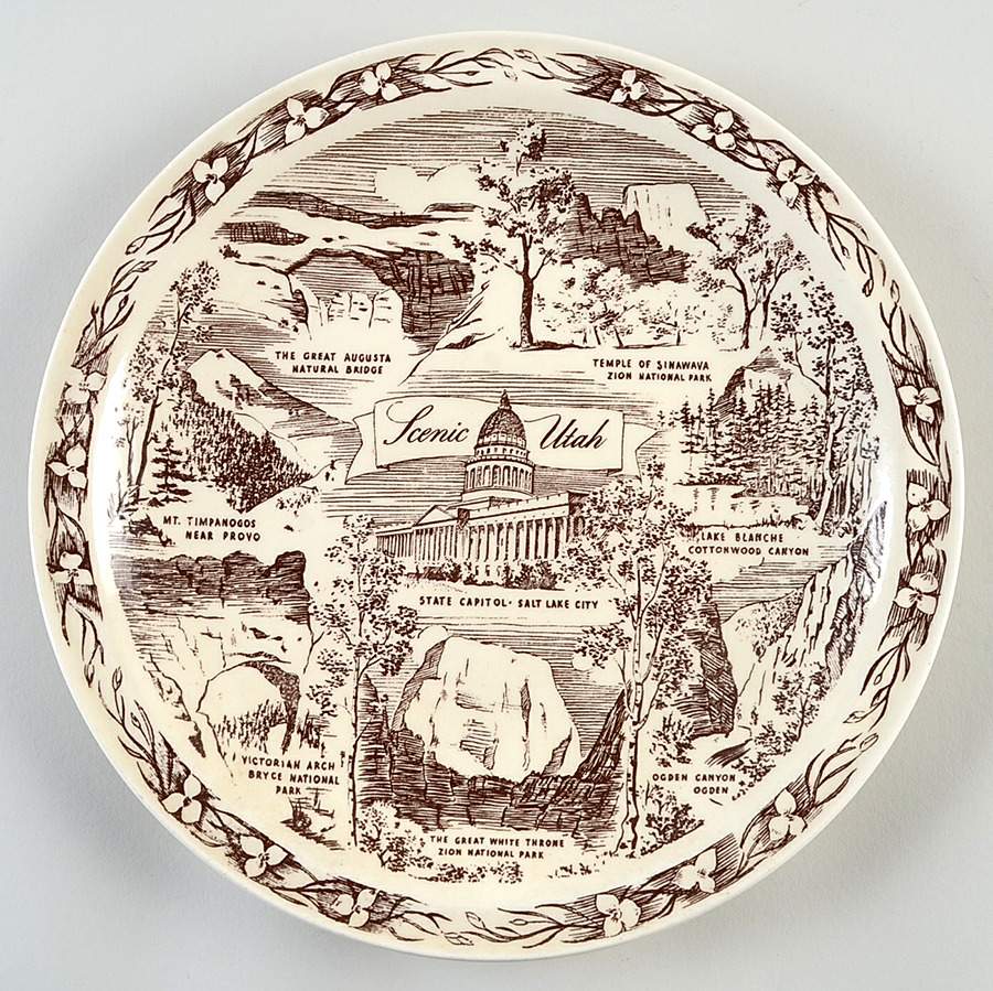 State Plate Utah-Brown - No Box-Utah Motif 1-Brown by Vernon Kilns-1