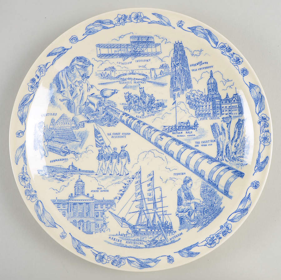 State Plate Connecticut-Blue - No Box-Connecticut Motif 1 by Vernon Kilns-1