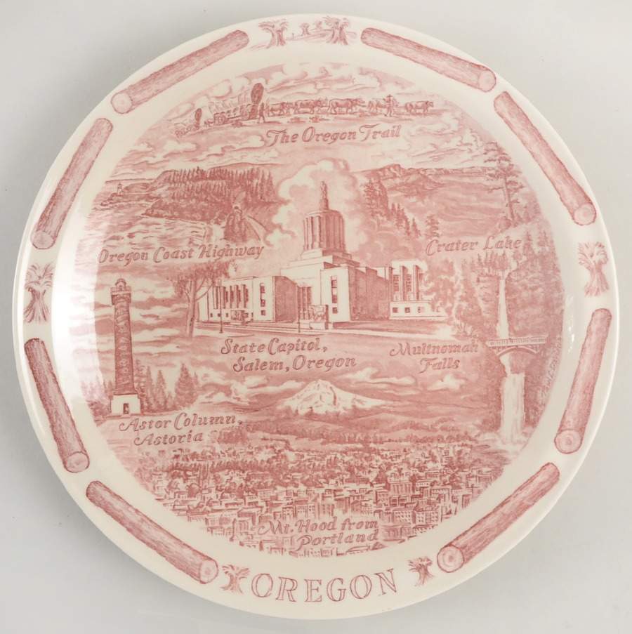 State Plate Oregon-Red - No Box-Oregon Motif 2-Red by Vernon Kilns-1