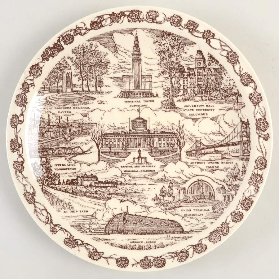State Plate Ohio-Brown - No Box-Ohio Motif 2 by Vernon Kilns-1