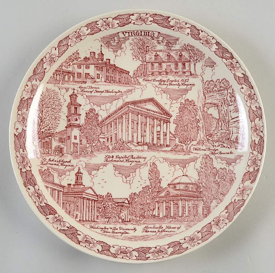 State Plate Virginia-Red - No Box-Virginia Motif 5 by Vernon Kilns-1